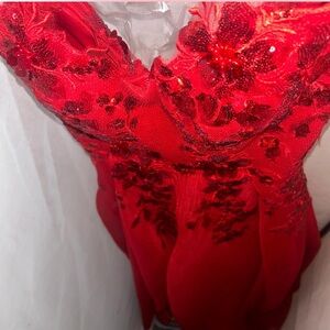 Elegant Red Lace Girls Quinceañera Prom